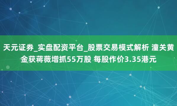 天元证券_实盘配资平台_股票交易模式解析 潼关黄金获蒋薇增抓55万股 每股作价3.35港元
