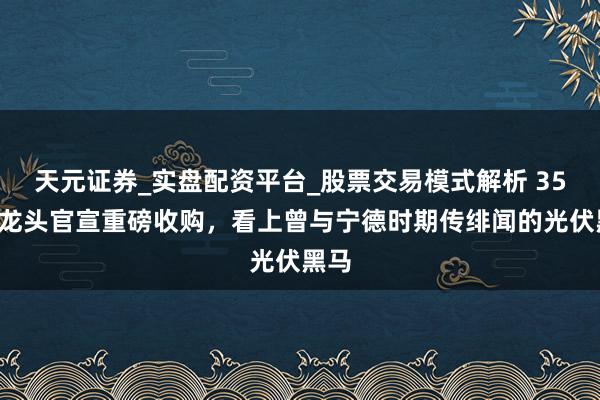 天元证券_实盘配资平台_股票交易模式解析 350亿龙头官宣重磅收购，看上曾与宁德时期传绯闻的光伏黑马