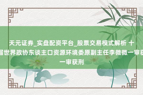 天元证券_实盘配资平台_股票交易模式解析 十四届世界政协东谈主口资源环境委原副主任李微微一审获刑